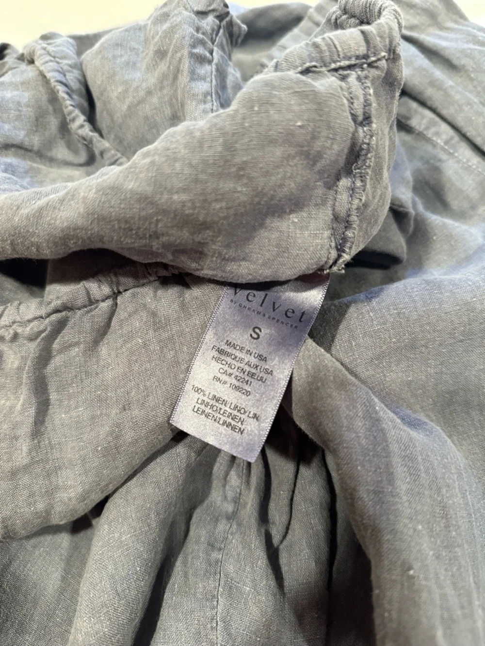 Two-Piece Blue Gray Linen-Blend Top and Pants Set - Picture 6 of 7